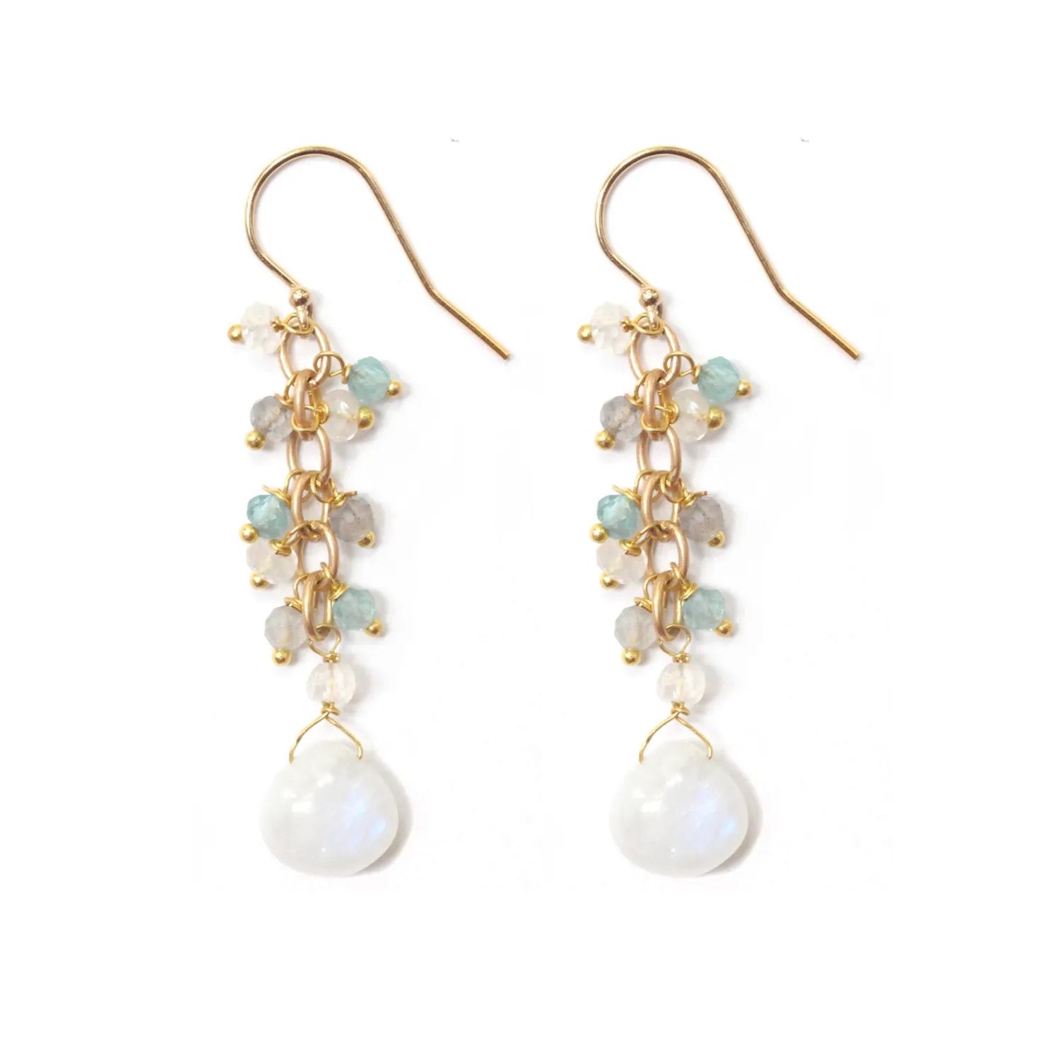Gold Rain Drop Earrings in Moonstone