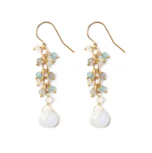 Gold Rain Drop Earrings in Moonstone