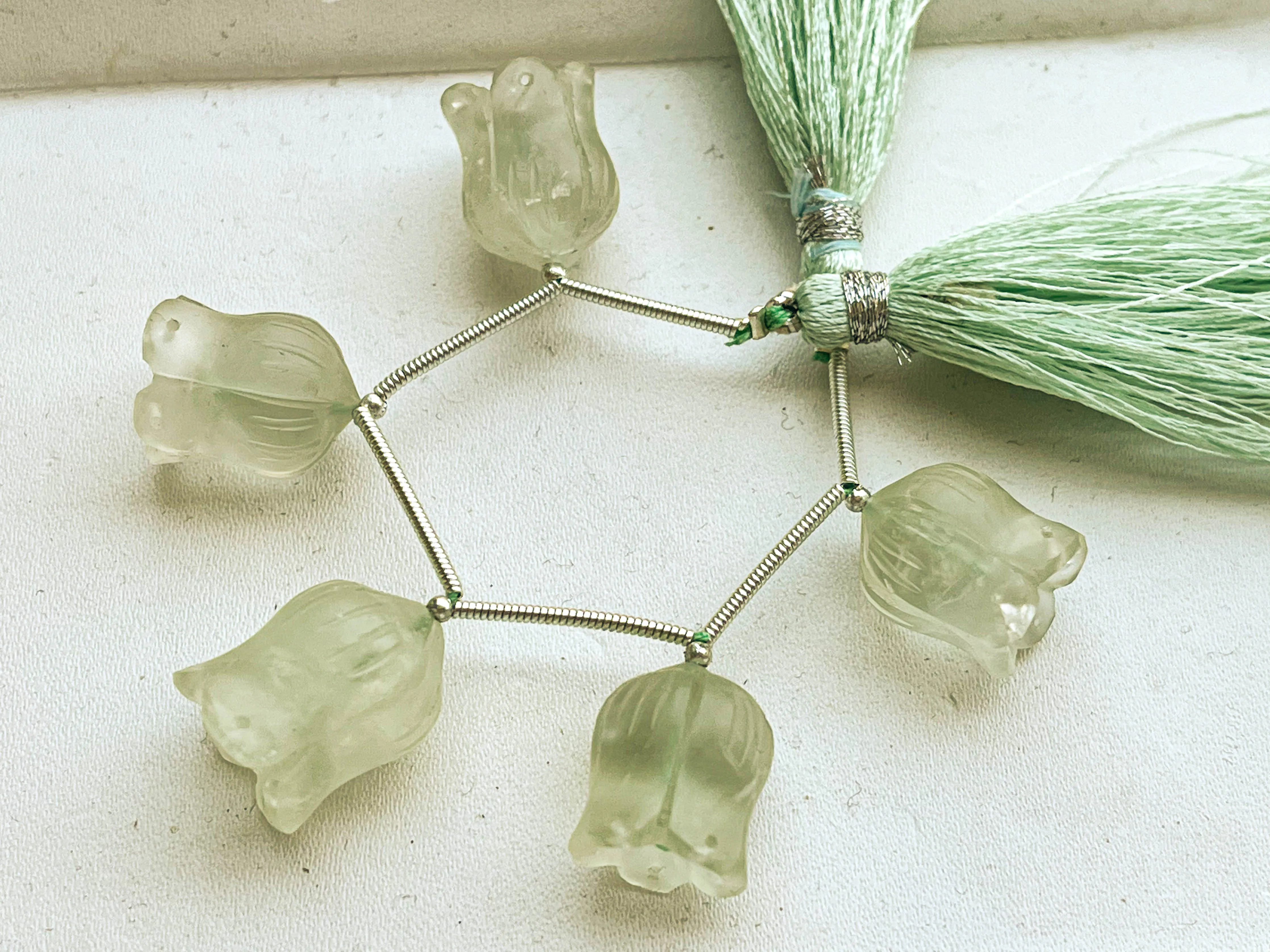 Green Amethyst Frosted Flower Carving Beads