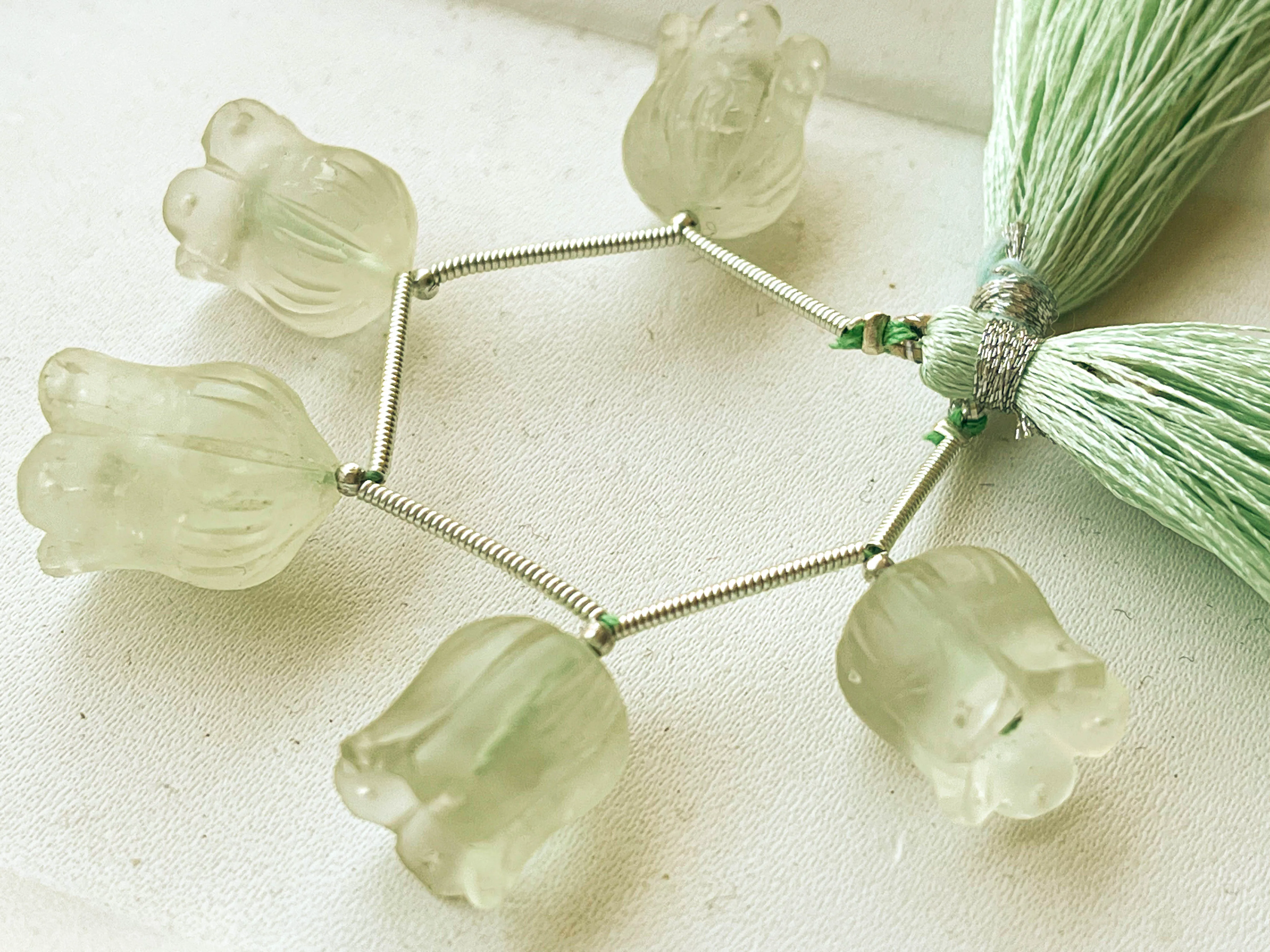 Green Amethyst Frosted Flower Carving Beads