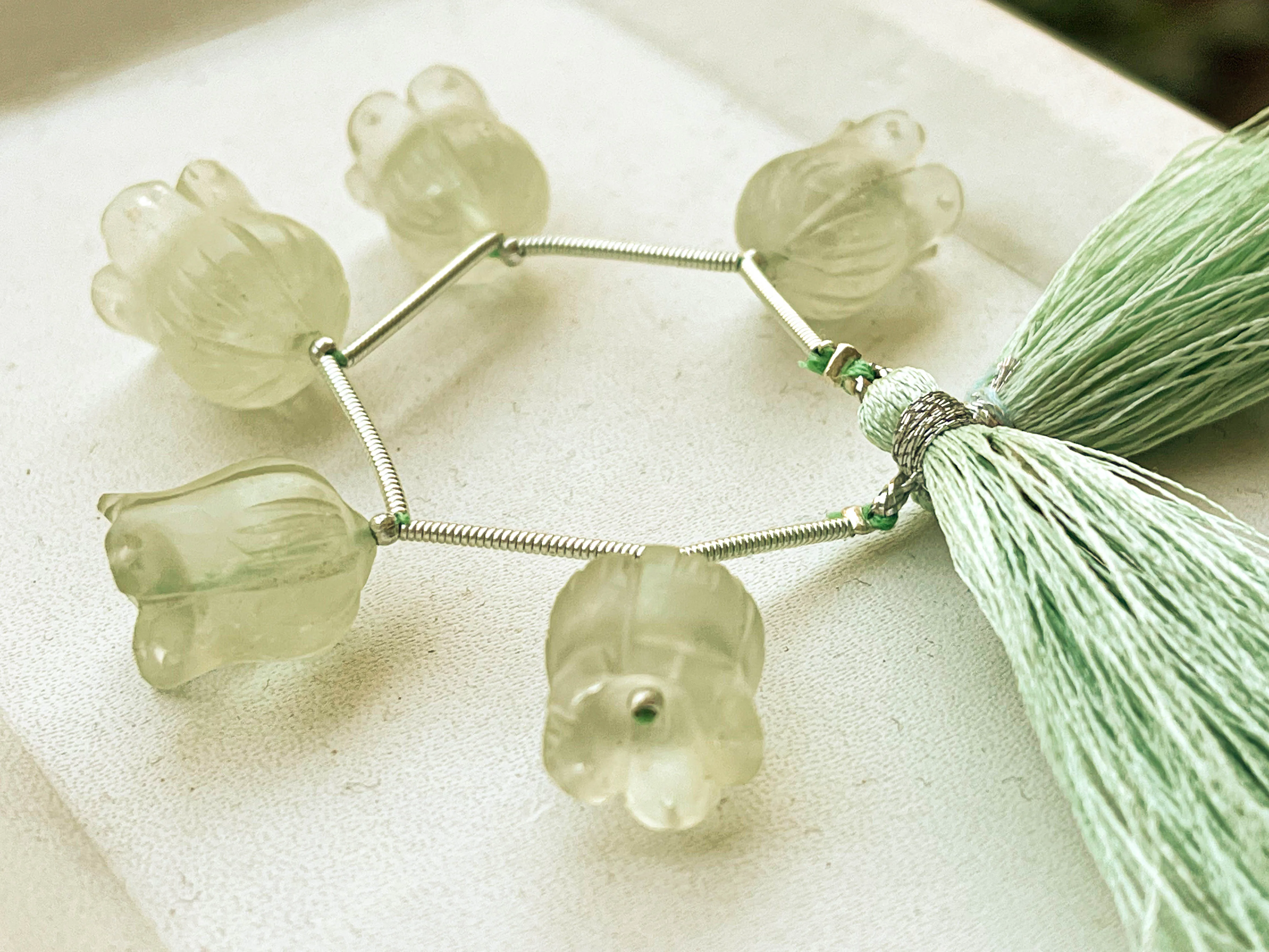 Green Amethyst Frosted Flower Carving Beads