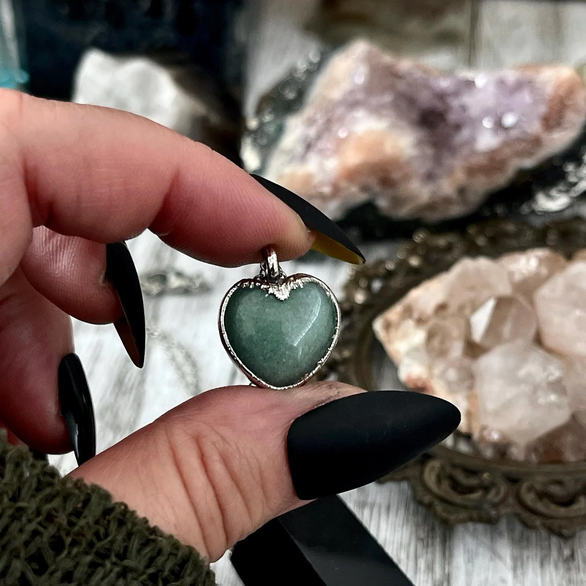 Green Aventurine Heart Necklace in Silver/ Foxlark Collection