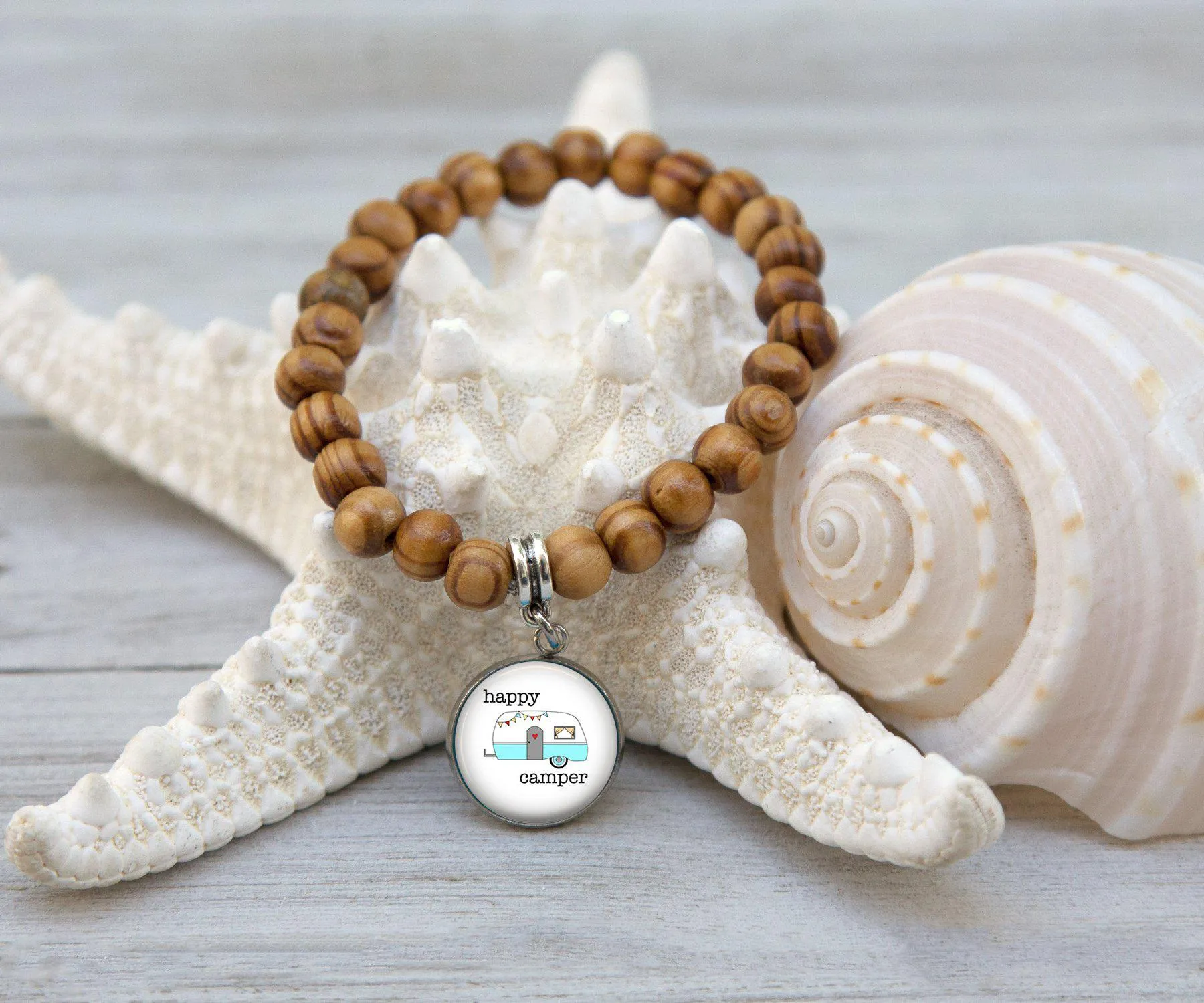 Happy Camper Wooden Beaded Bracelet | Handmade Jewelry