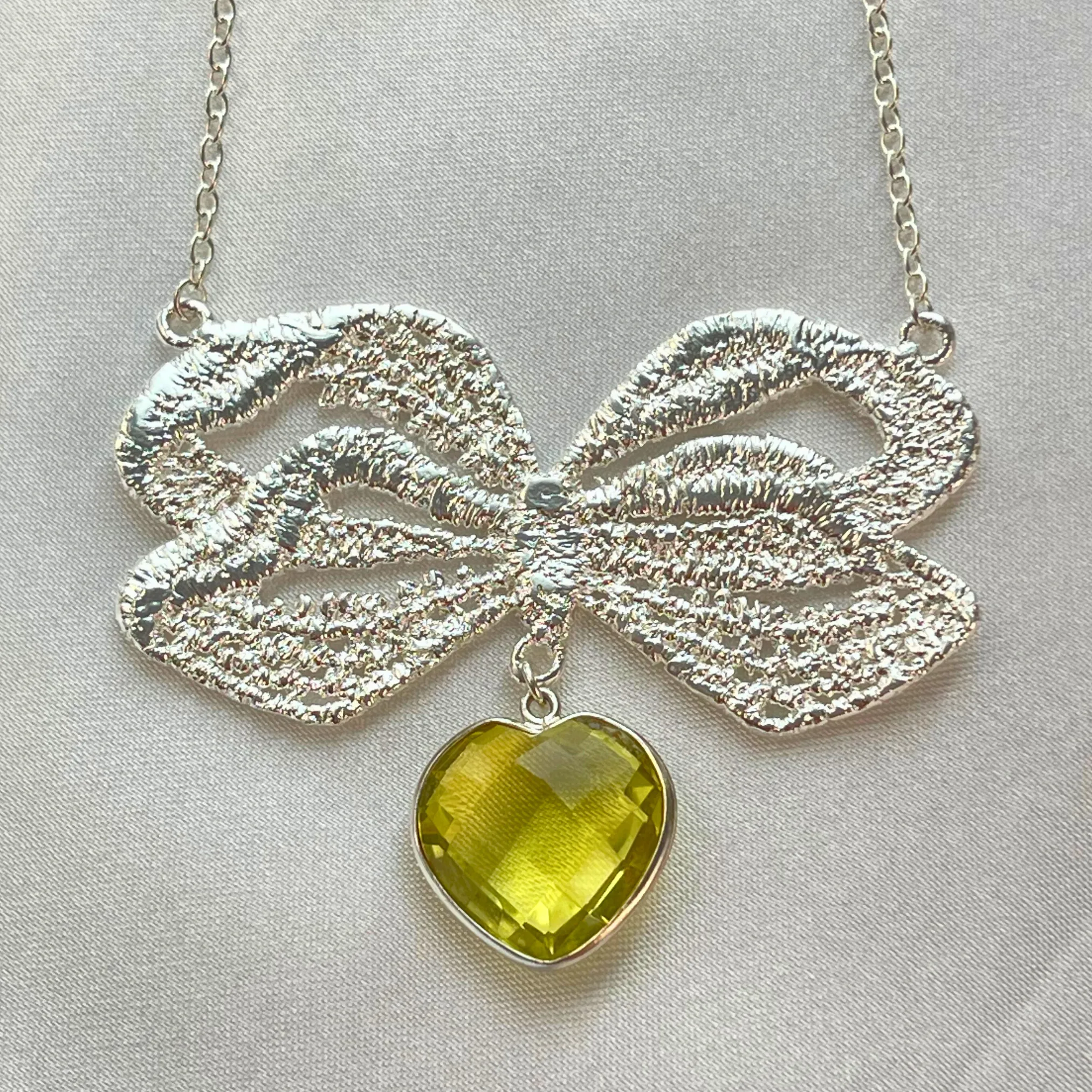 Jeannine - Lace Bow and Citrine Heart Necklace