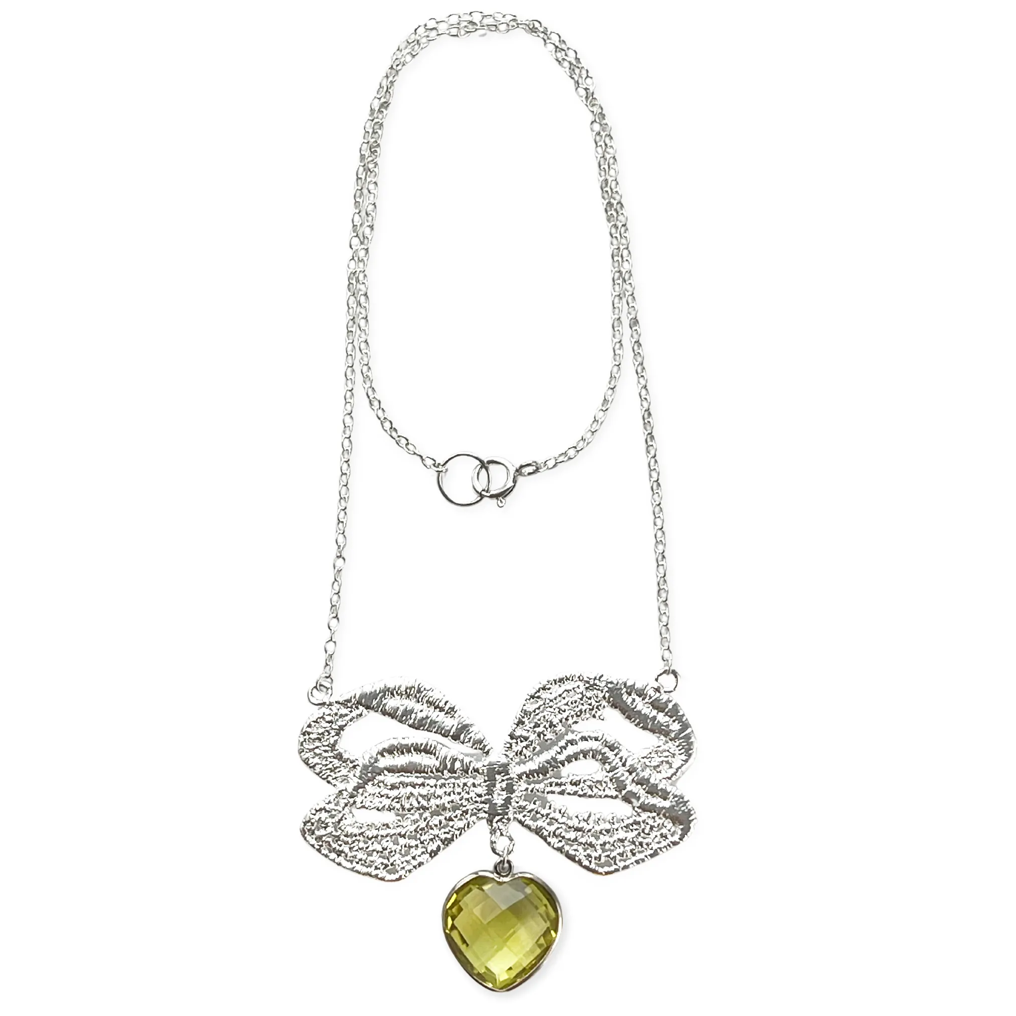 Jeannine - Lace Bow and Citrine Heart Necklace