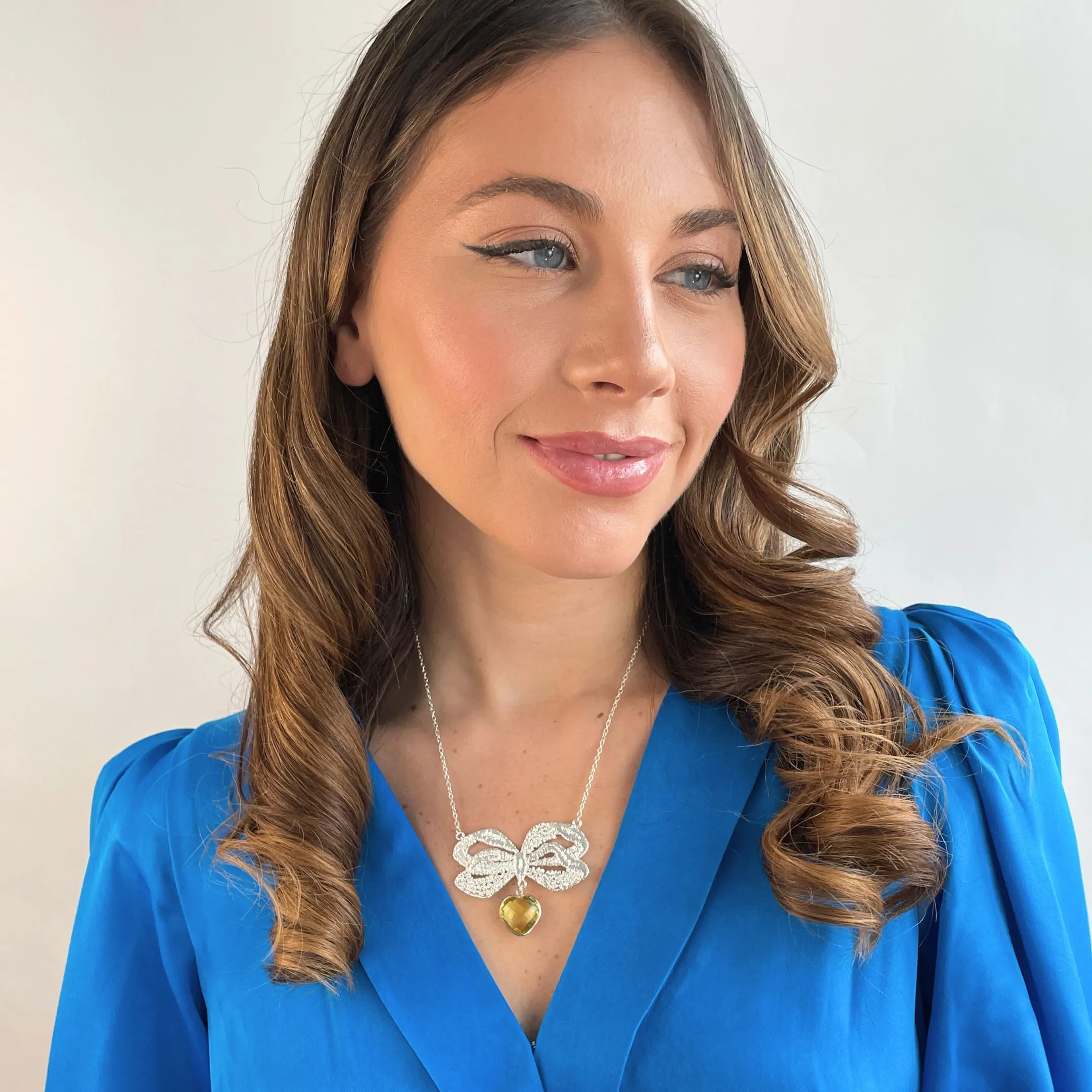 Jeannine - Lace Bow and Citrine Heart Necklace