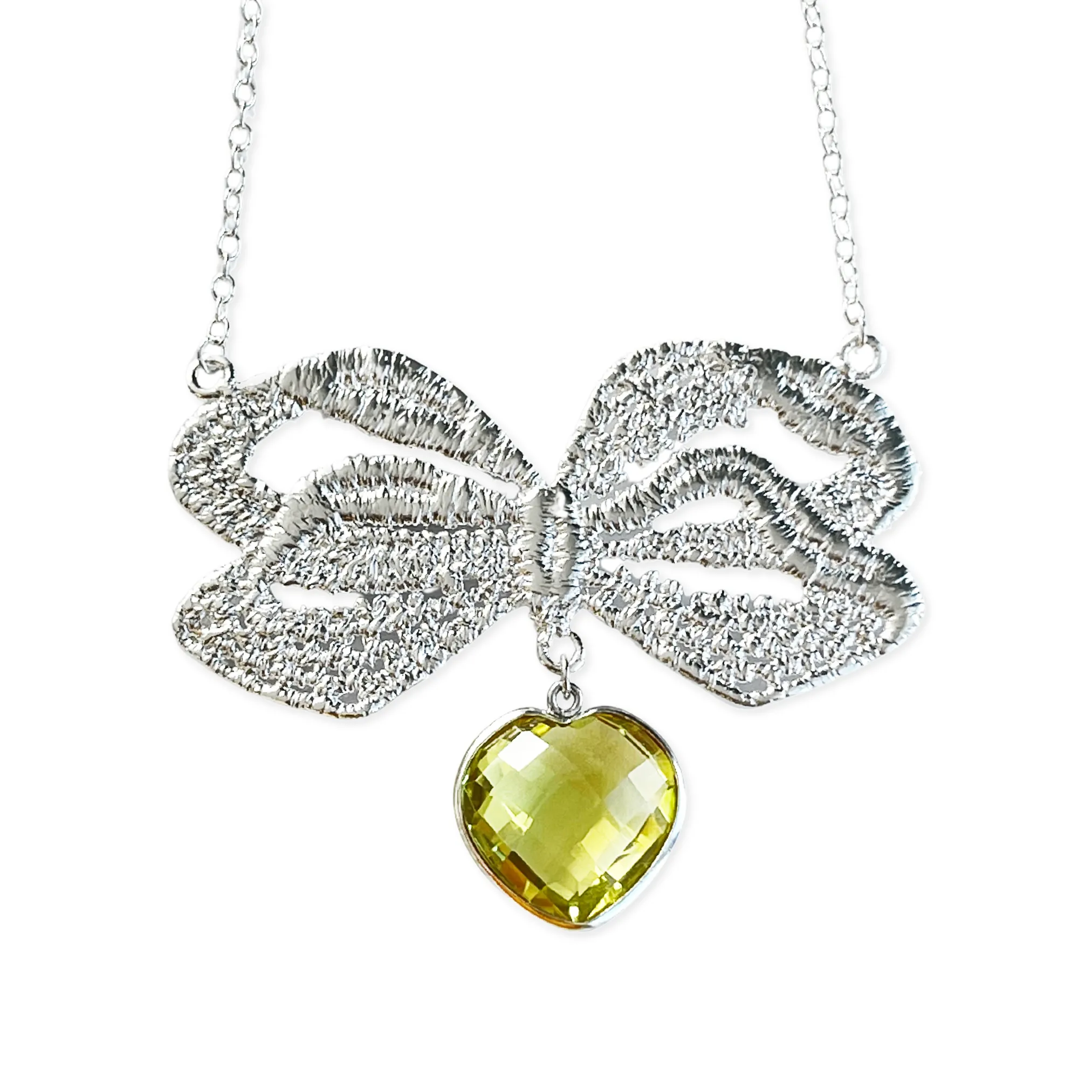 Jeannine - Lace Bow and Citrine Heart Necklace
