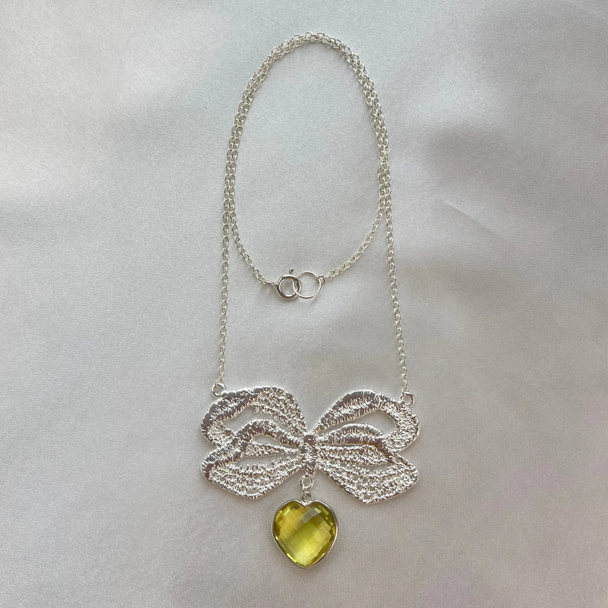Jeannine - Lace Bow and Citrine Heart Necklace