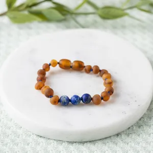 Kids | Lapis Lazuli   Raw Cognac Amber Bracelet