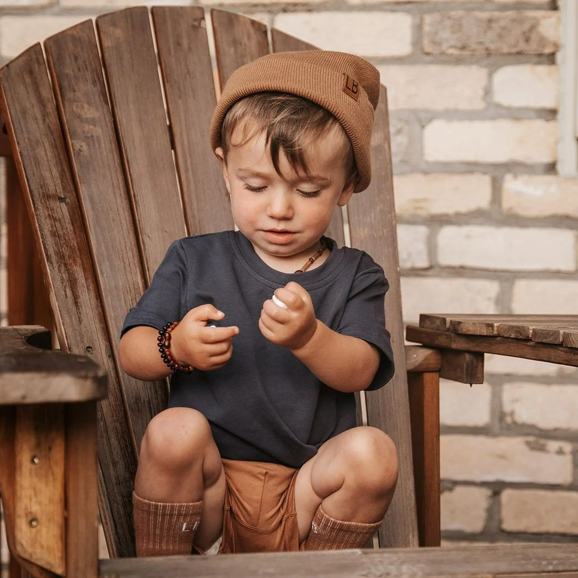 Kids | Lapis Lazuli   Raw Cognac Amber Bracelet