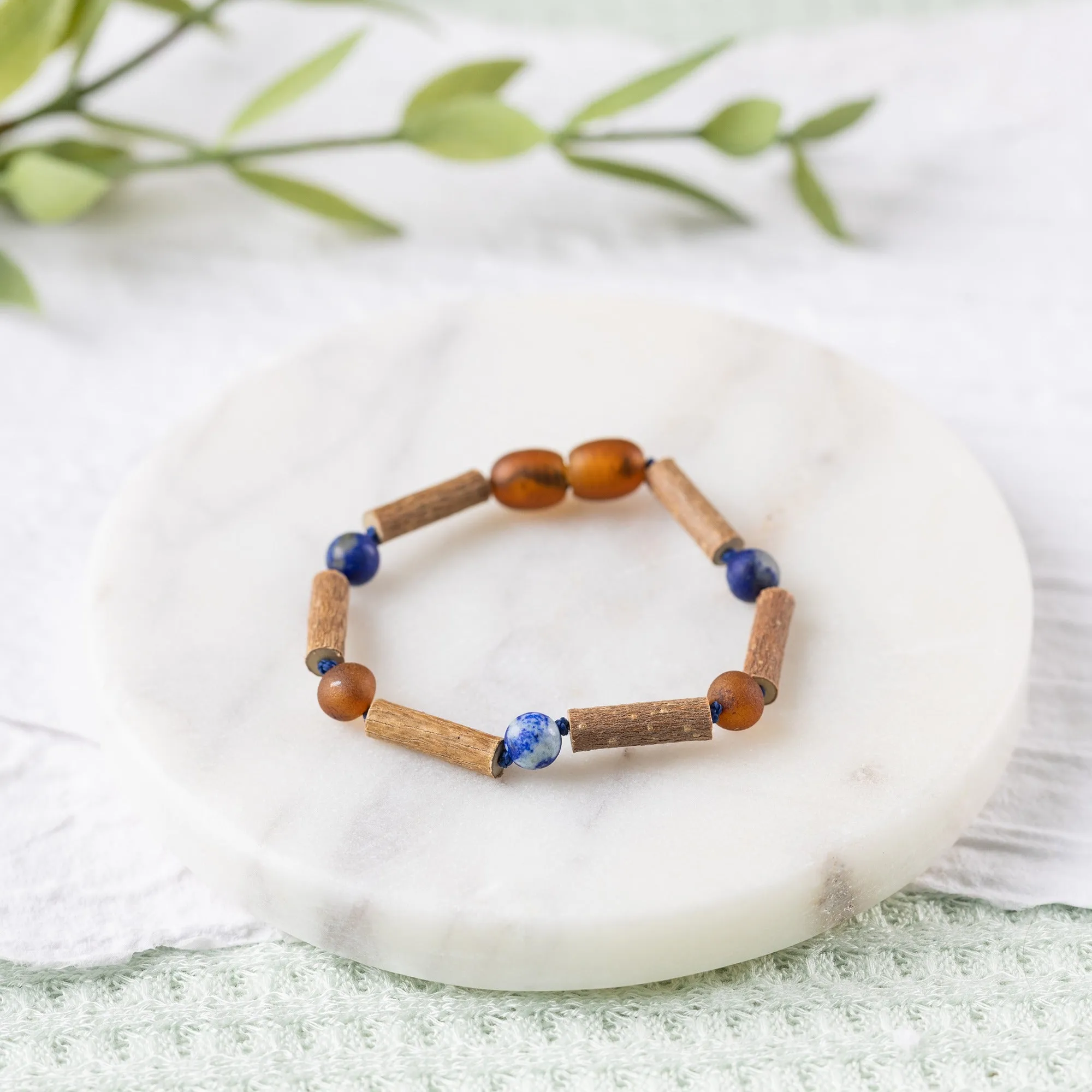 Kids | Lapis Lazuli   Raw Cognac Amber Hazelwood Bracelet