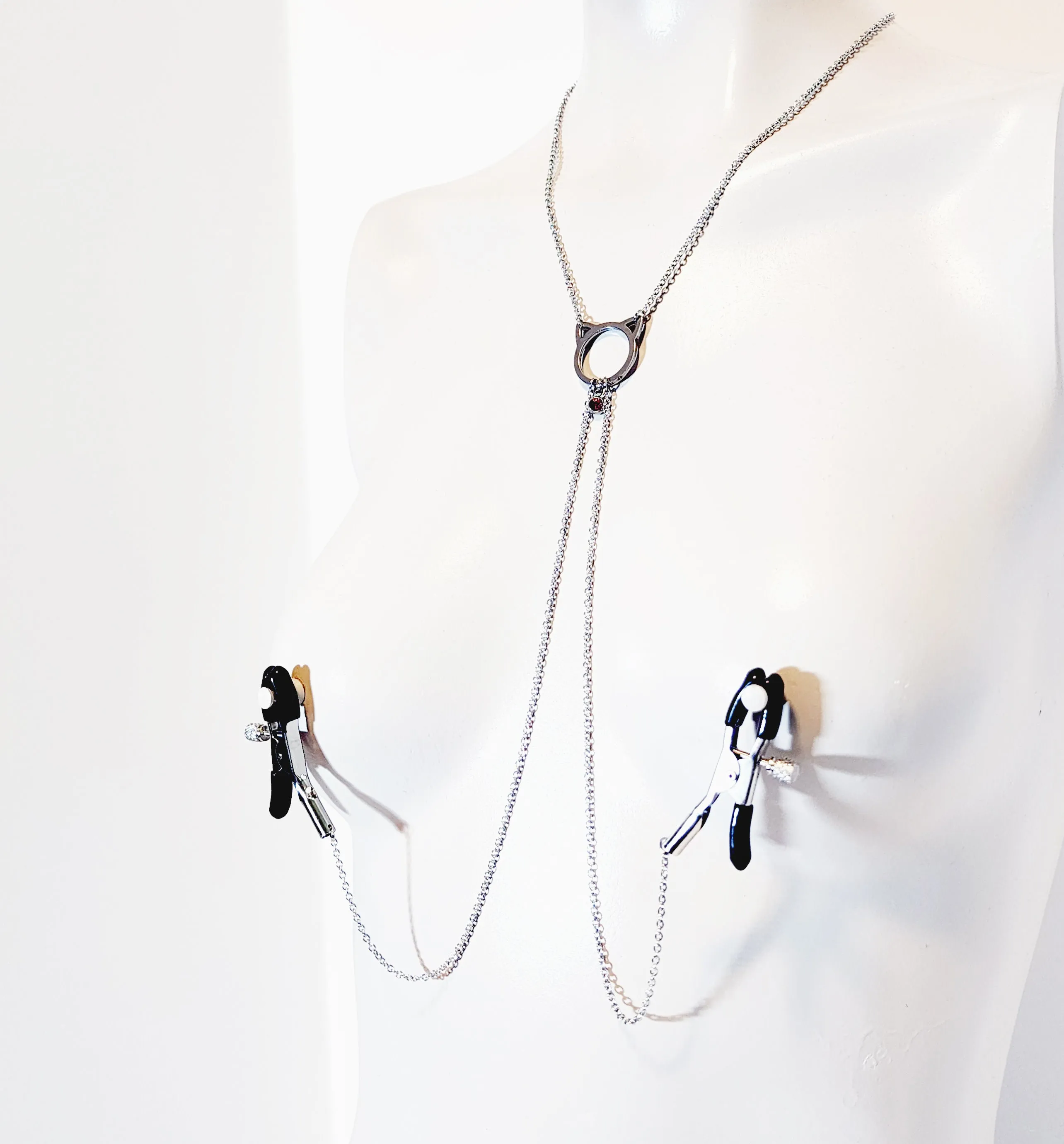Kitten Necklace to Nipple, Stainless Steel with Gemstone