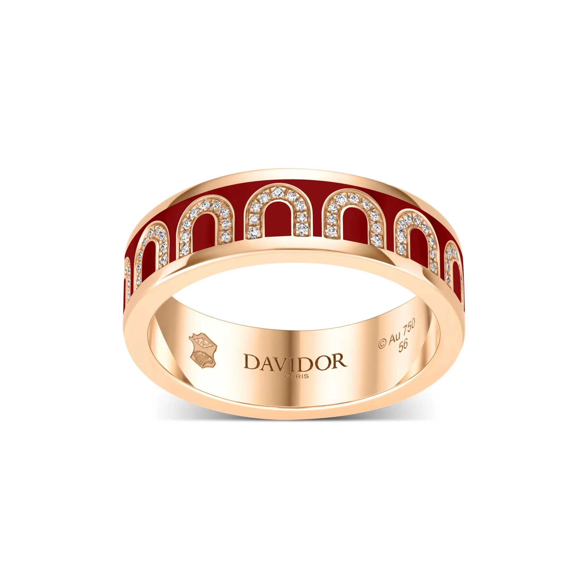 L'Arc de DAVIDOR Ring MM, 18k Rose Gold with DAVIDOR Bordeaux Lacquered Ceramic and Arcade Diamonds