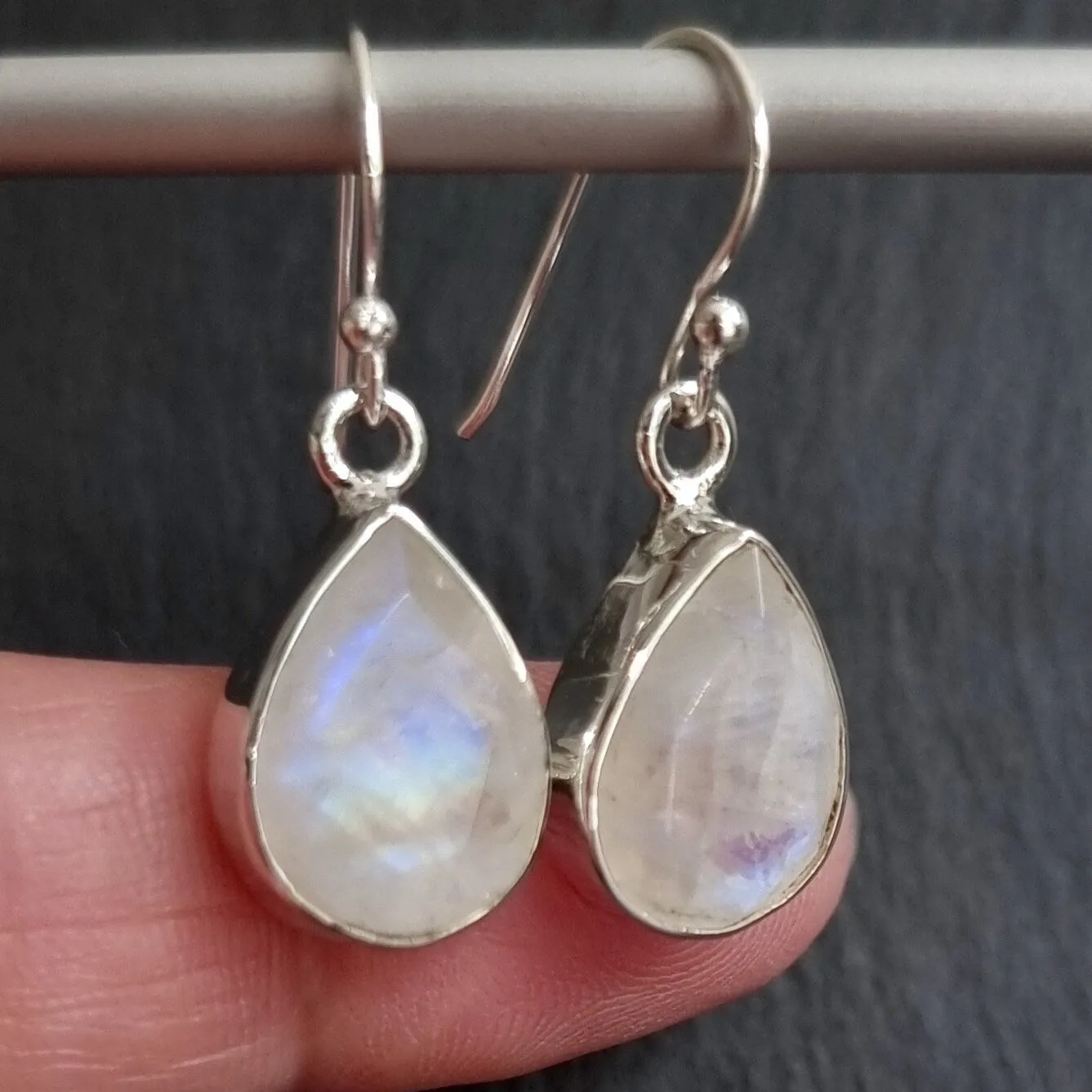 Large Facetted Moonstone Sterling Silver Earrings, 14mm x 10mm, E51M