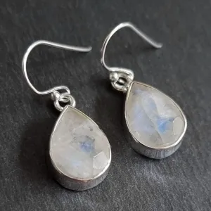 Large Facetted Moonstone Sterling Silver Earrings, 14mm x 10mm, E51M