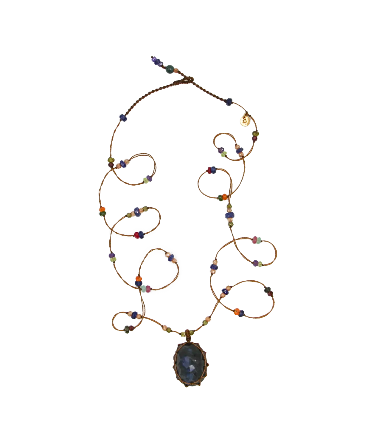 Long Tibetan  Necklace - Labradorite Blue