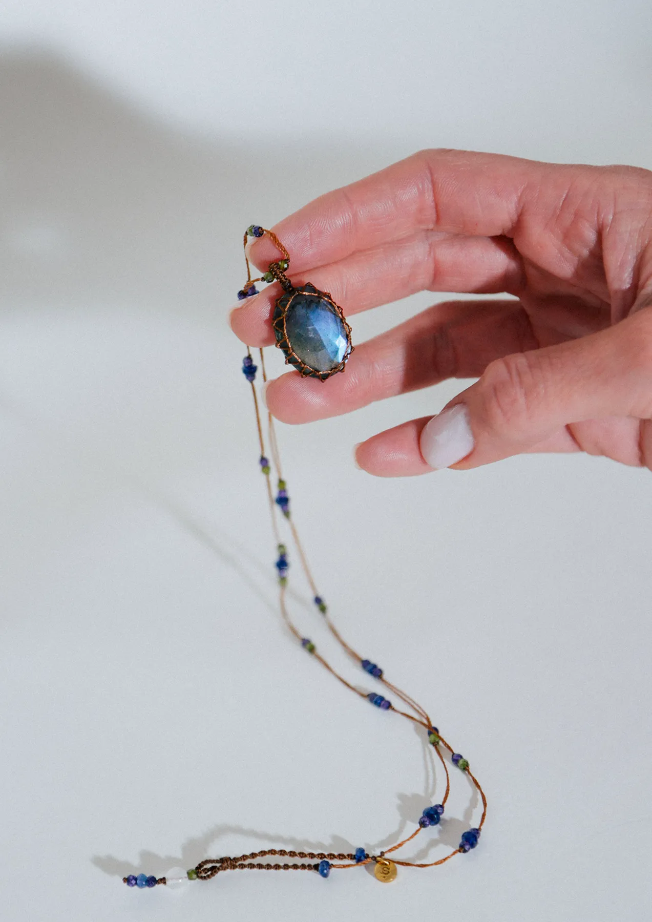 Long Tibetan  Necklace - Labradorite Blue