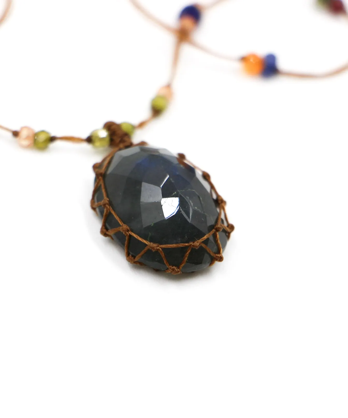 Long Tibetan  Necklace - Labradorite Blue