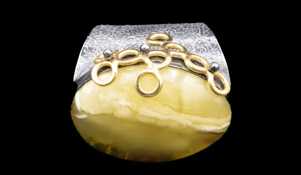 Luxury Sterling Silver Oversized Adjustable Butterscotch Baltic Amber Ring