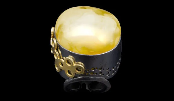 Luxury Sterling Silver Oversized Adjustable Butterscotch Baltic Amber Ring
