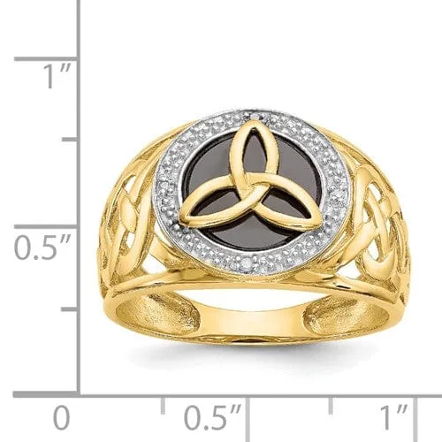 Mens Celtic 14kt gold onyx diamond ring