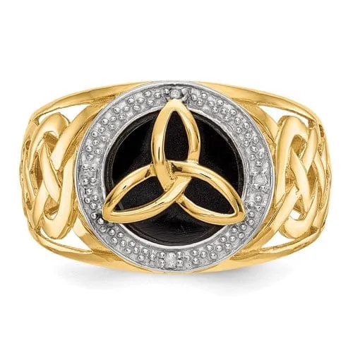 Mens Celtic 14kt gold onyx diamond ring
