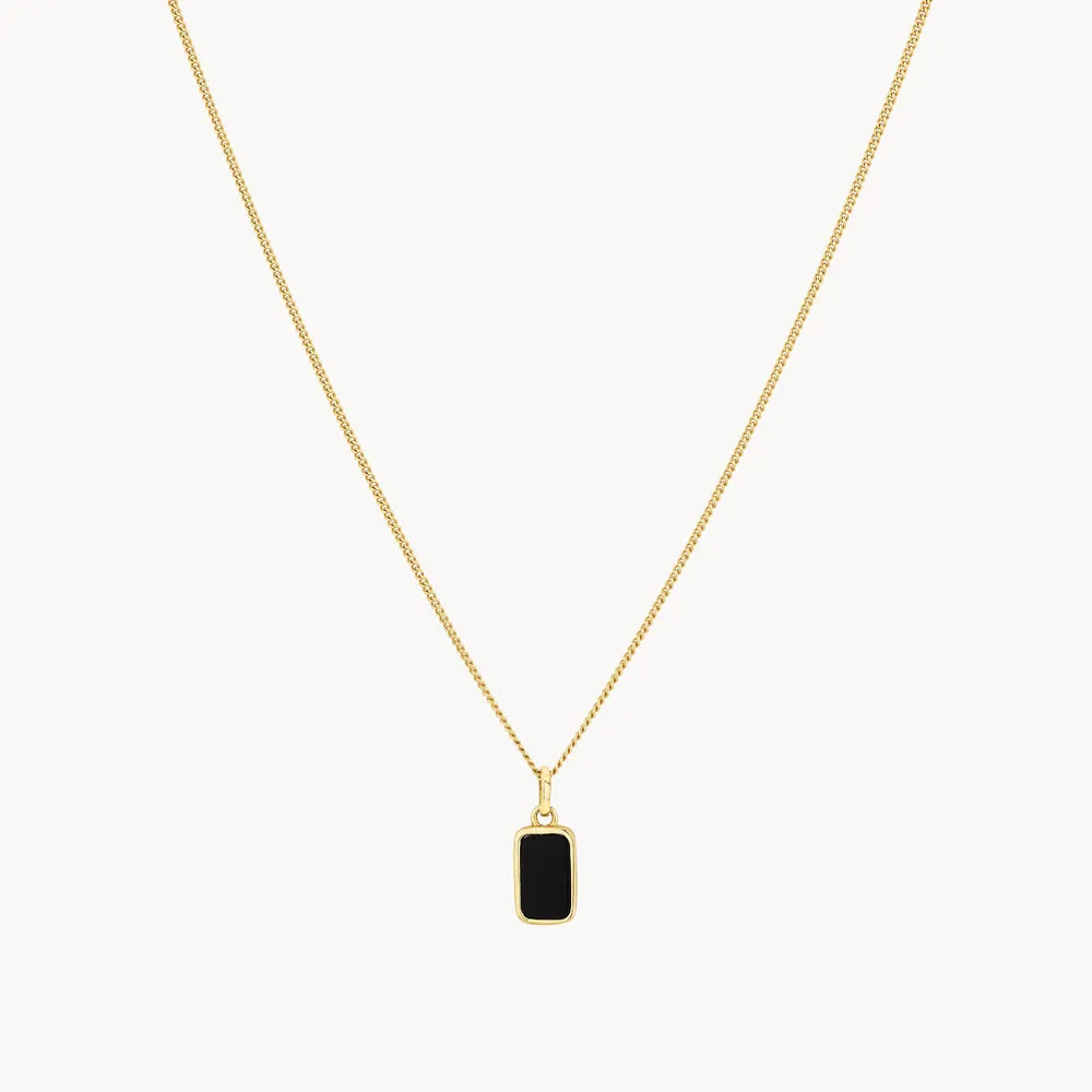 Micro Black Onyx Unisex Pendant Necklace in Gold
