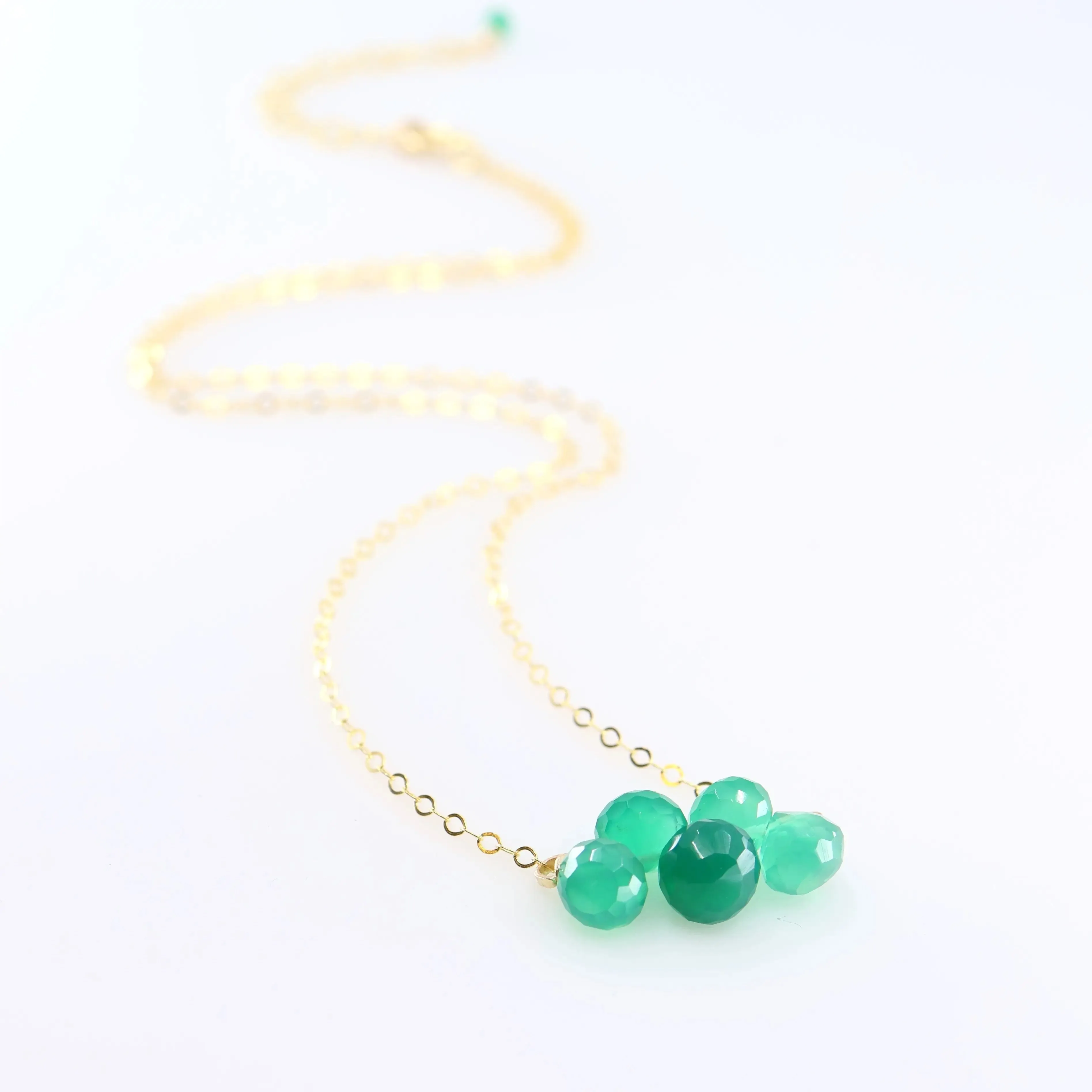Mini Gemstone Cluster Necklace, Green Onyx