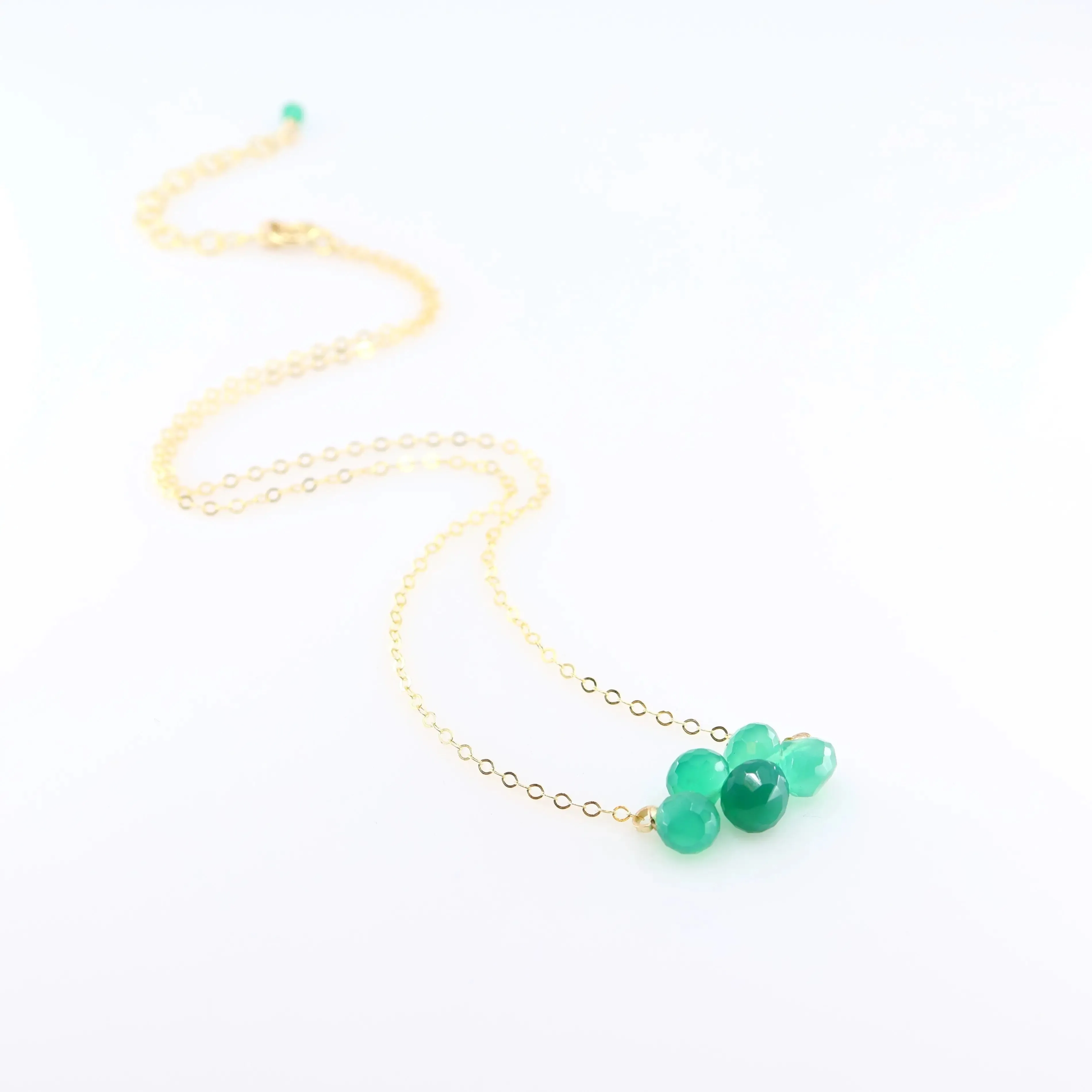 Mini Gemstone Cluster Necklace, Green Onyx