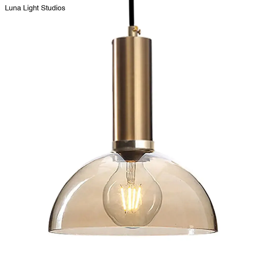 Modern Amber/Clear Glass Curved Shade Pendant Light for Living Room with Brass Lamp Socket