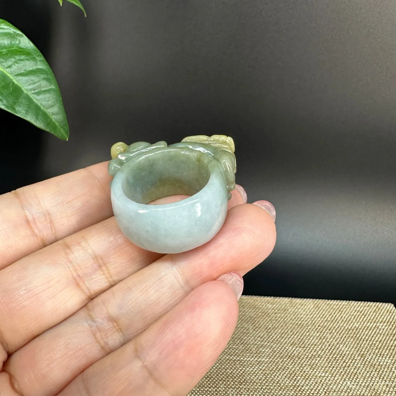Natural Burmese Yellow Jadeite Jade Men's Band Ring