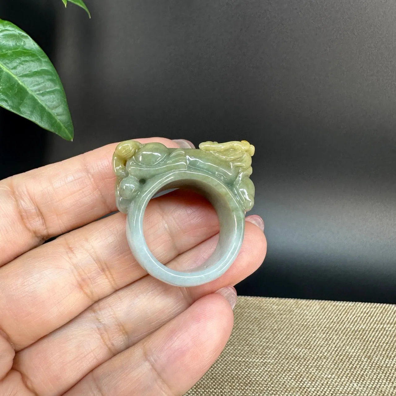 Natural Burmese Yellow Jadeite Jade Men's Band Ring