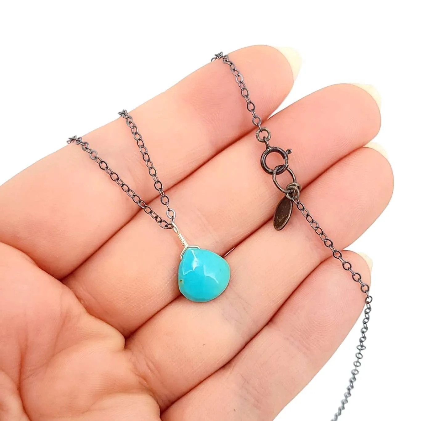 Necklace - Cozumel Blue Turquoise Gemstone Oxidized Sterling by Foamy Wader