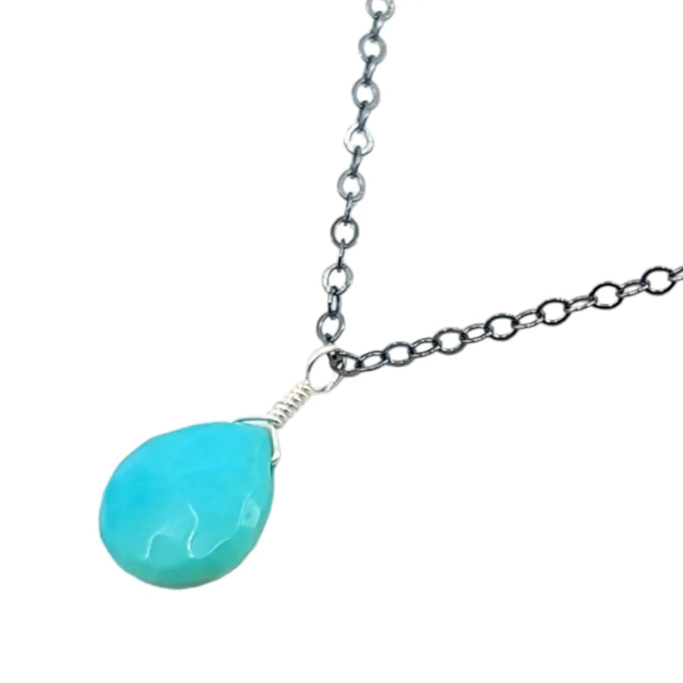 Necklace - Cozumel Blue Turquoise Gemstone Oxidized Sterling by Foamy Wader