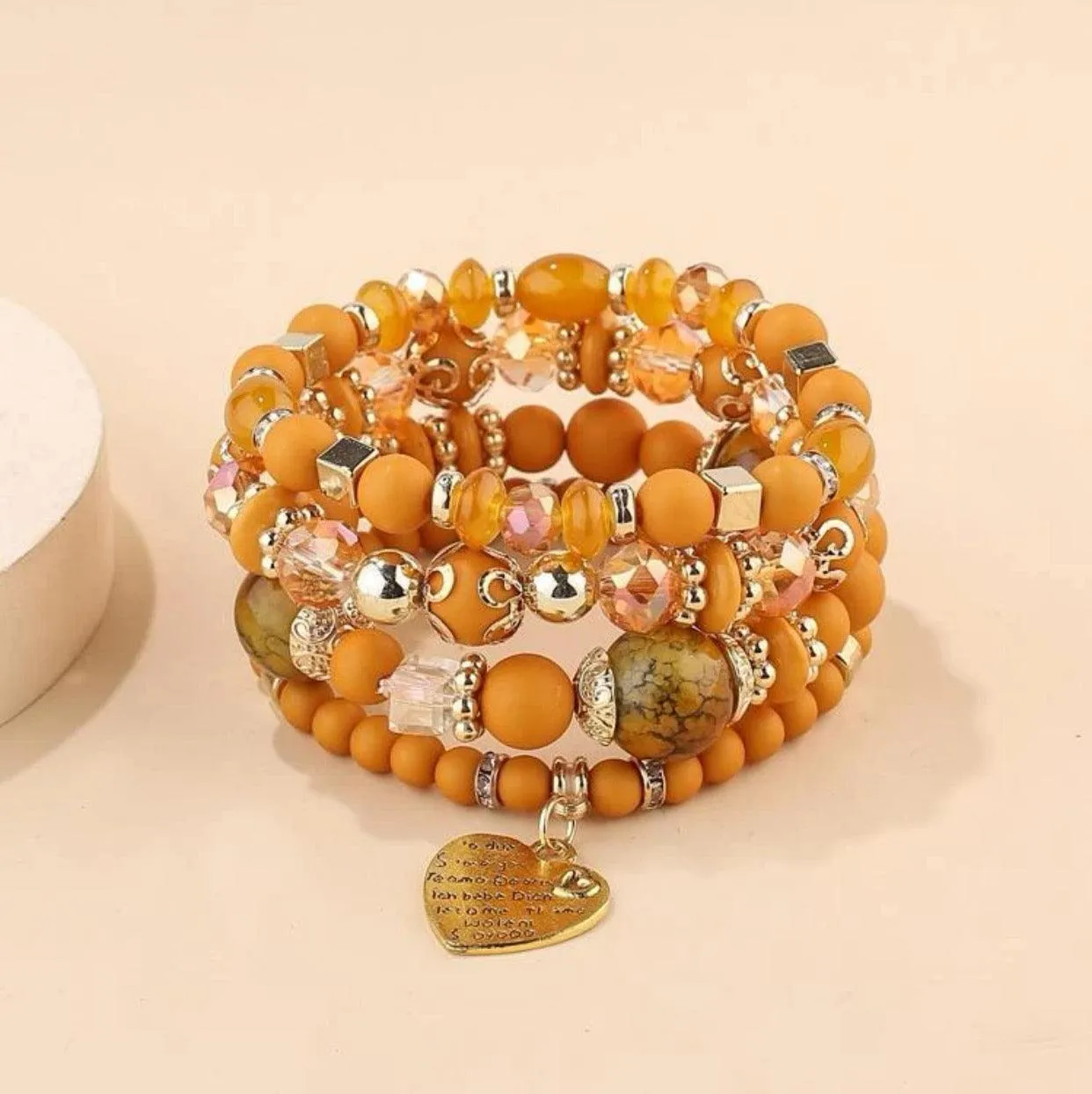 Orange & Gold Beaded Bracelet Set