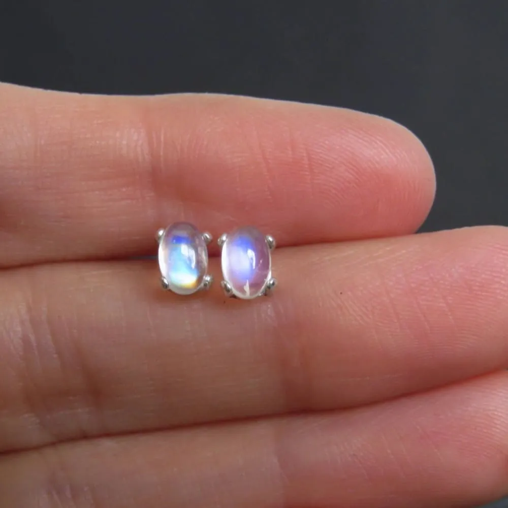 Oval Moonstone Stud Earrings