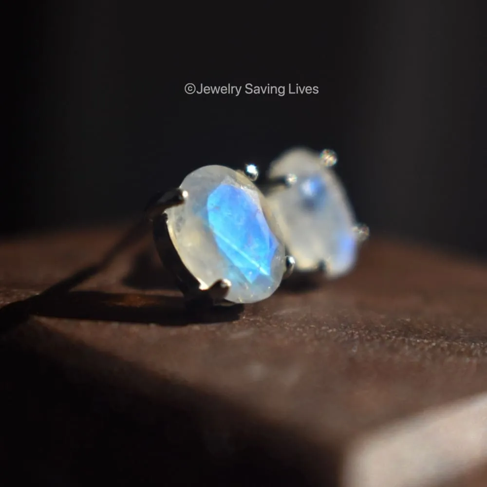 Oval Moonstone Stud Earrings