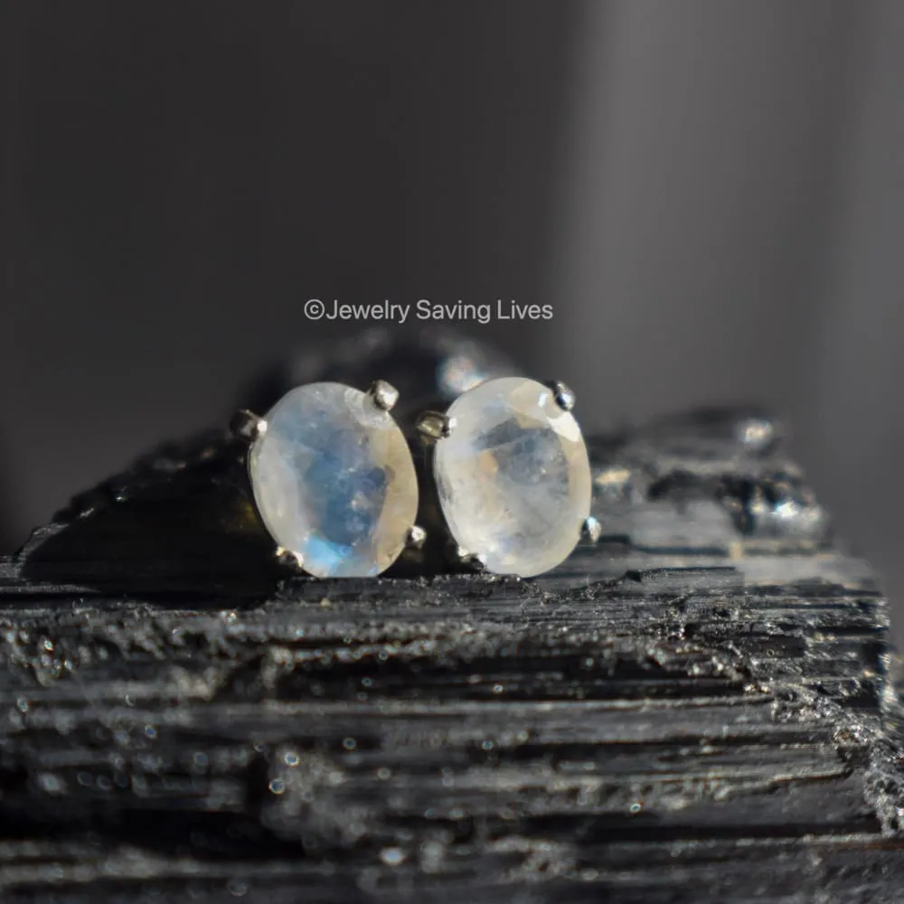 Oval Moonstone Stud Earrings