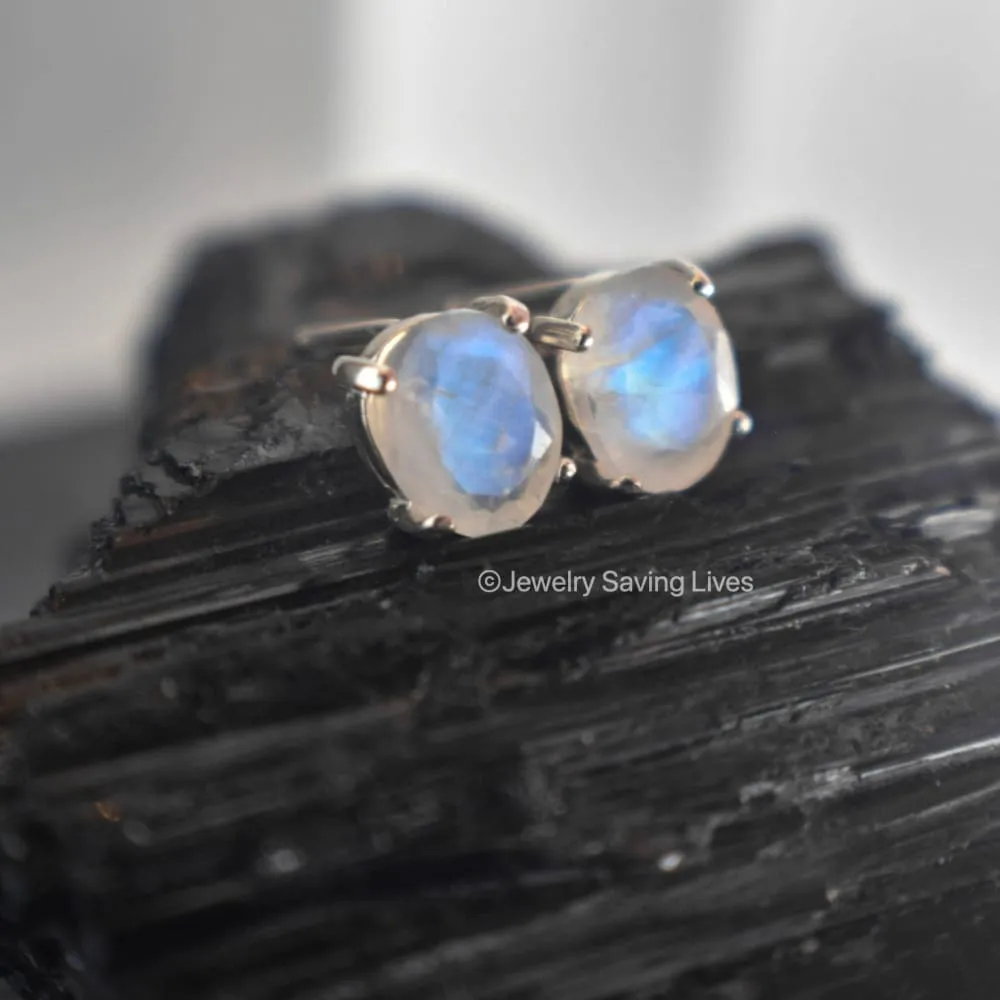 Oval Moonstone Stud Earrings