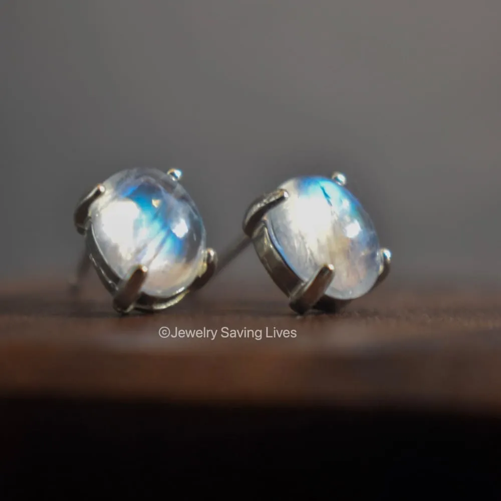 Oval Moonstone Stud Earrings