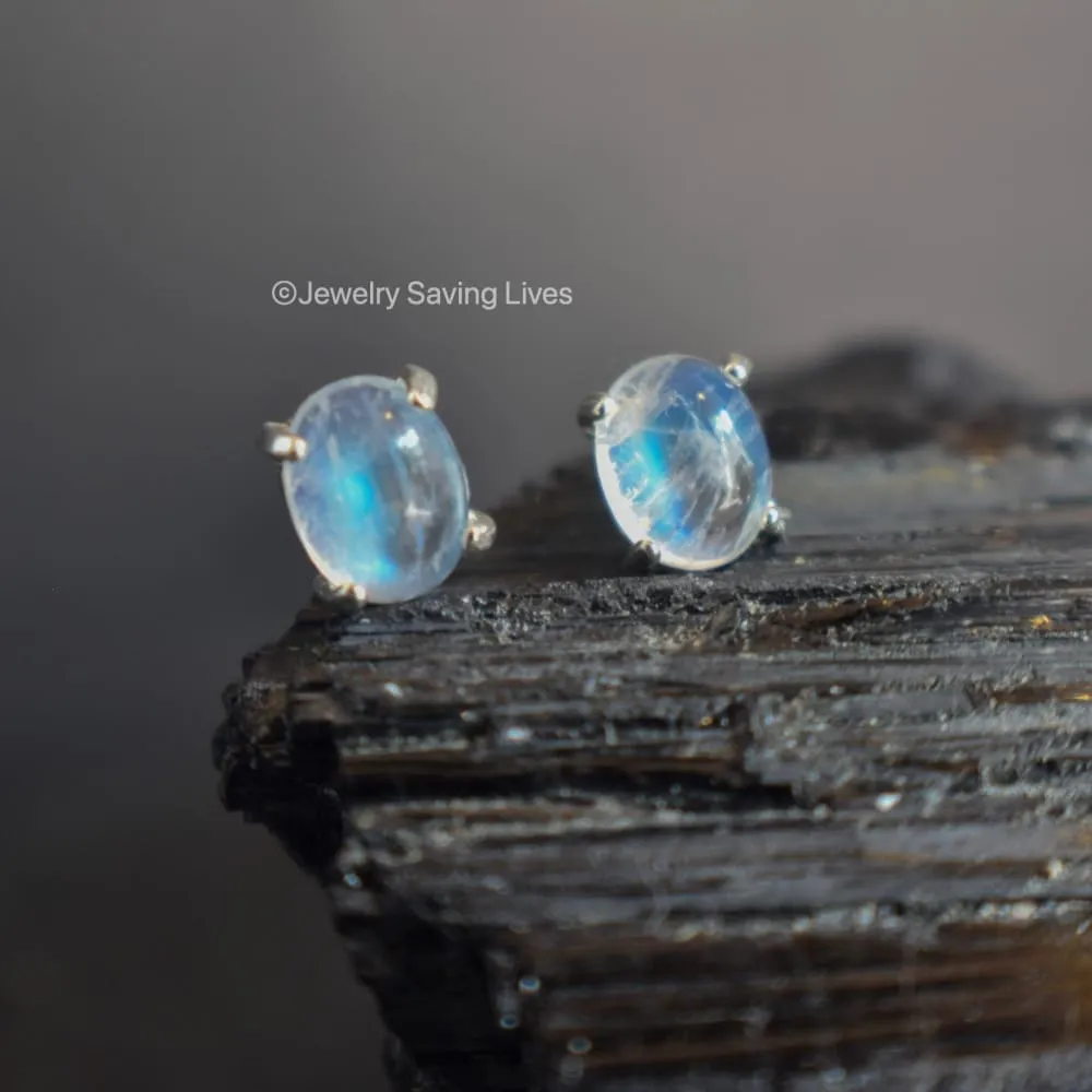 Oval Moonstone Stud Earrings