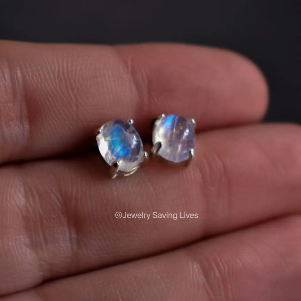 Oval Moonstone Stud Earrings