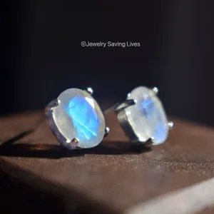Oval Moonstone Stud Earrings