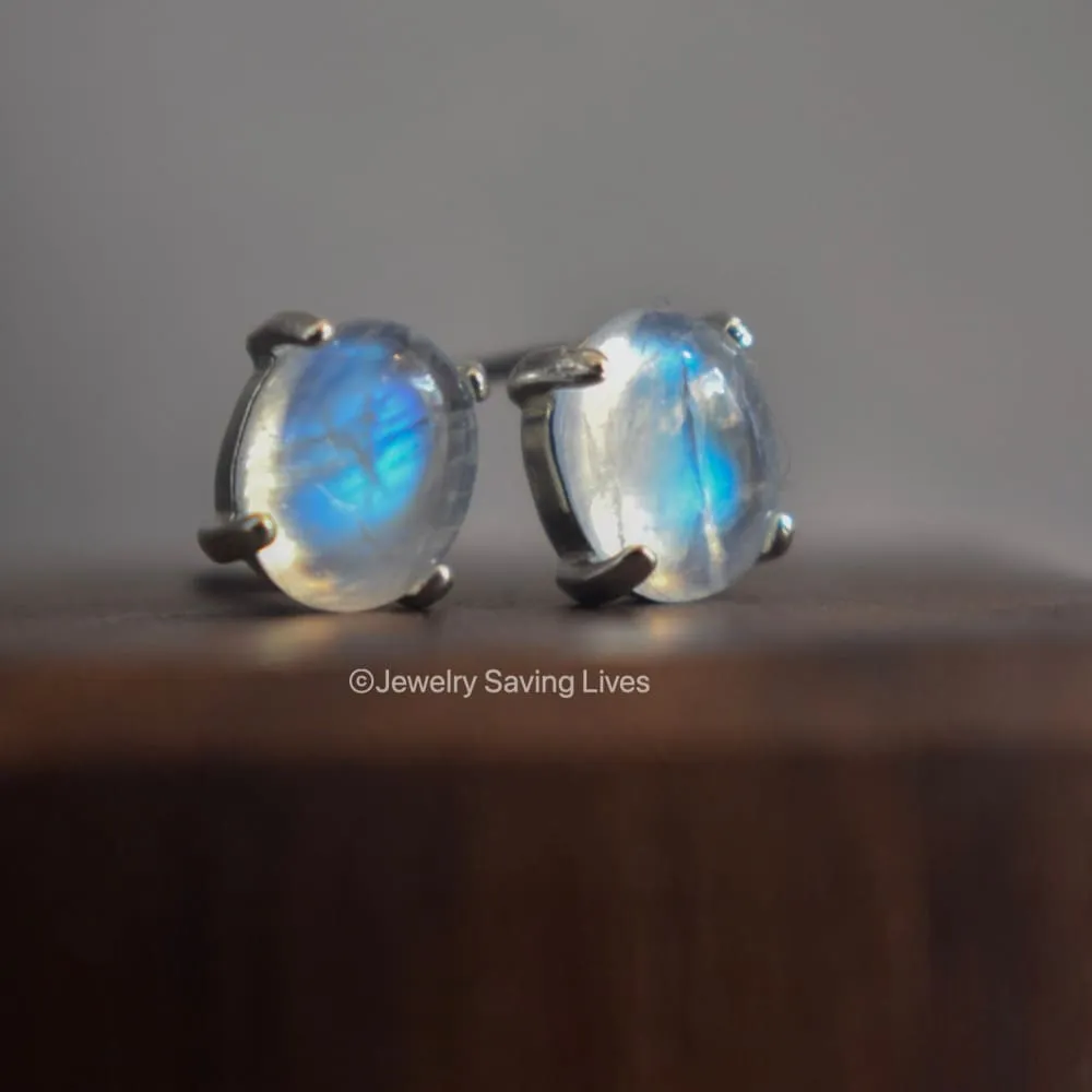 Oval Moonstone Stud Earrings
