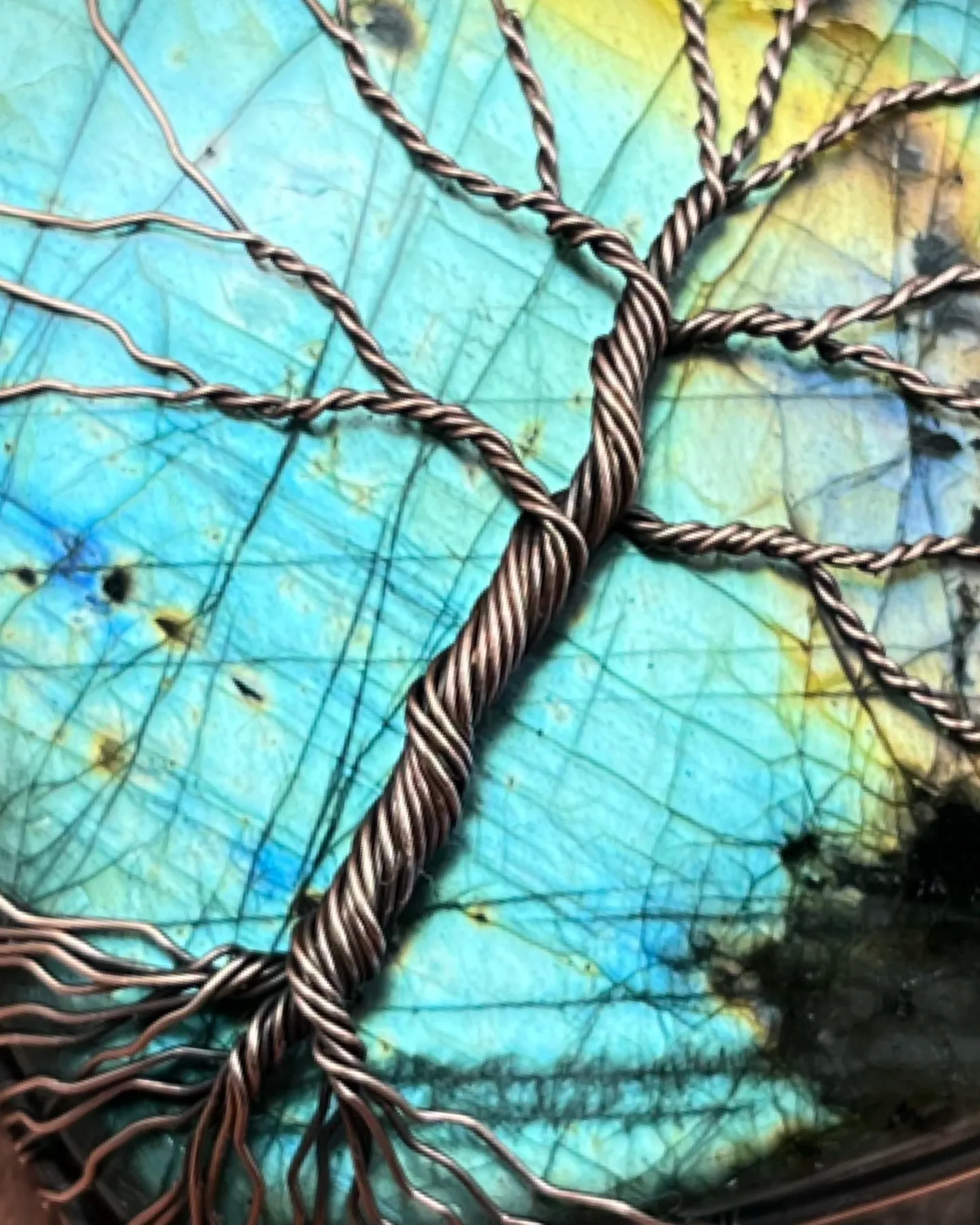 Oxidized Copper Wire Woven Labradorite Tree Of Life Statement Pendant