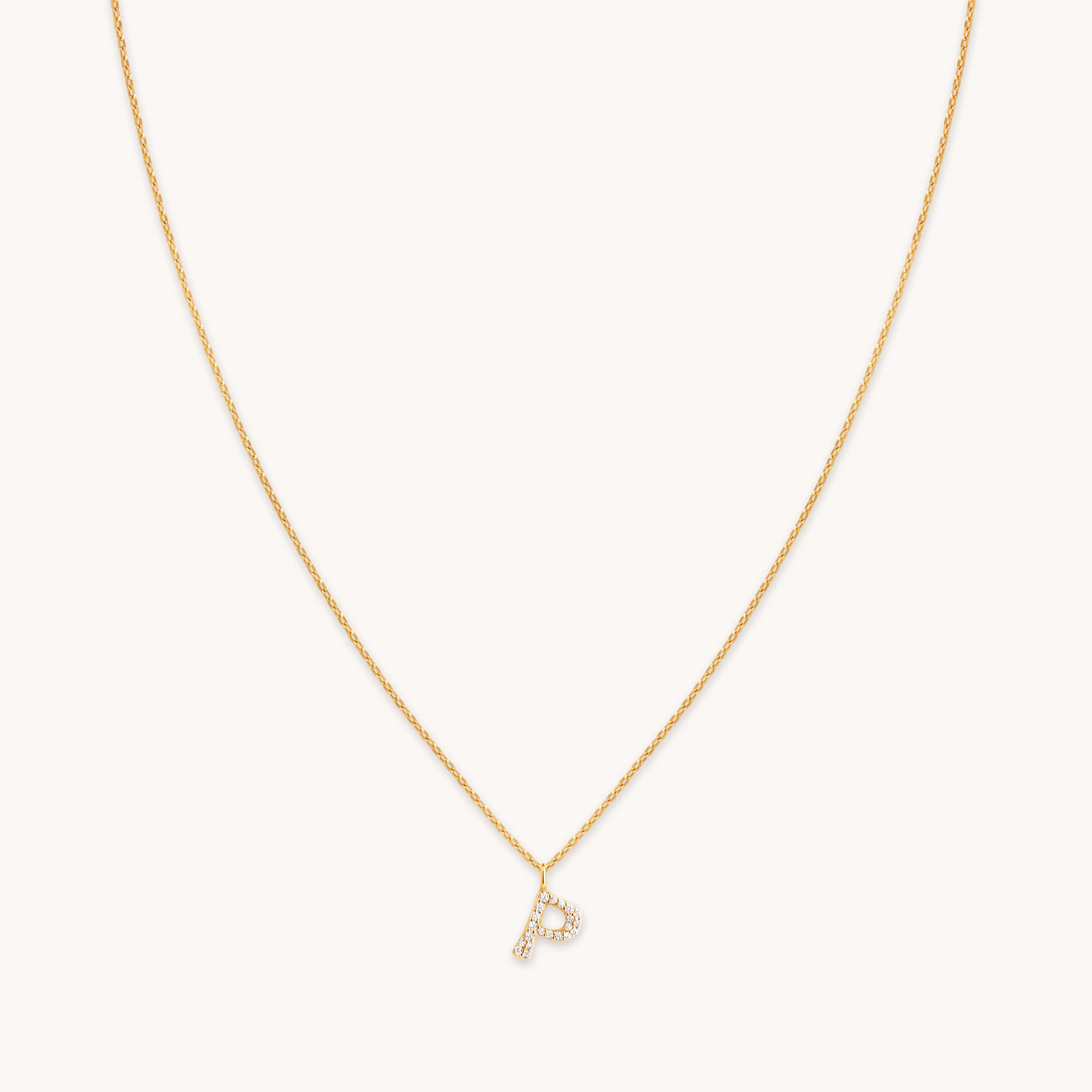 P Initial Pavé Pendant Necklace in Gold