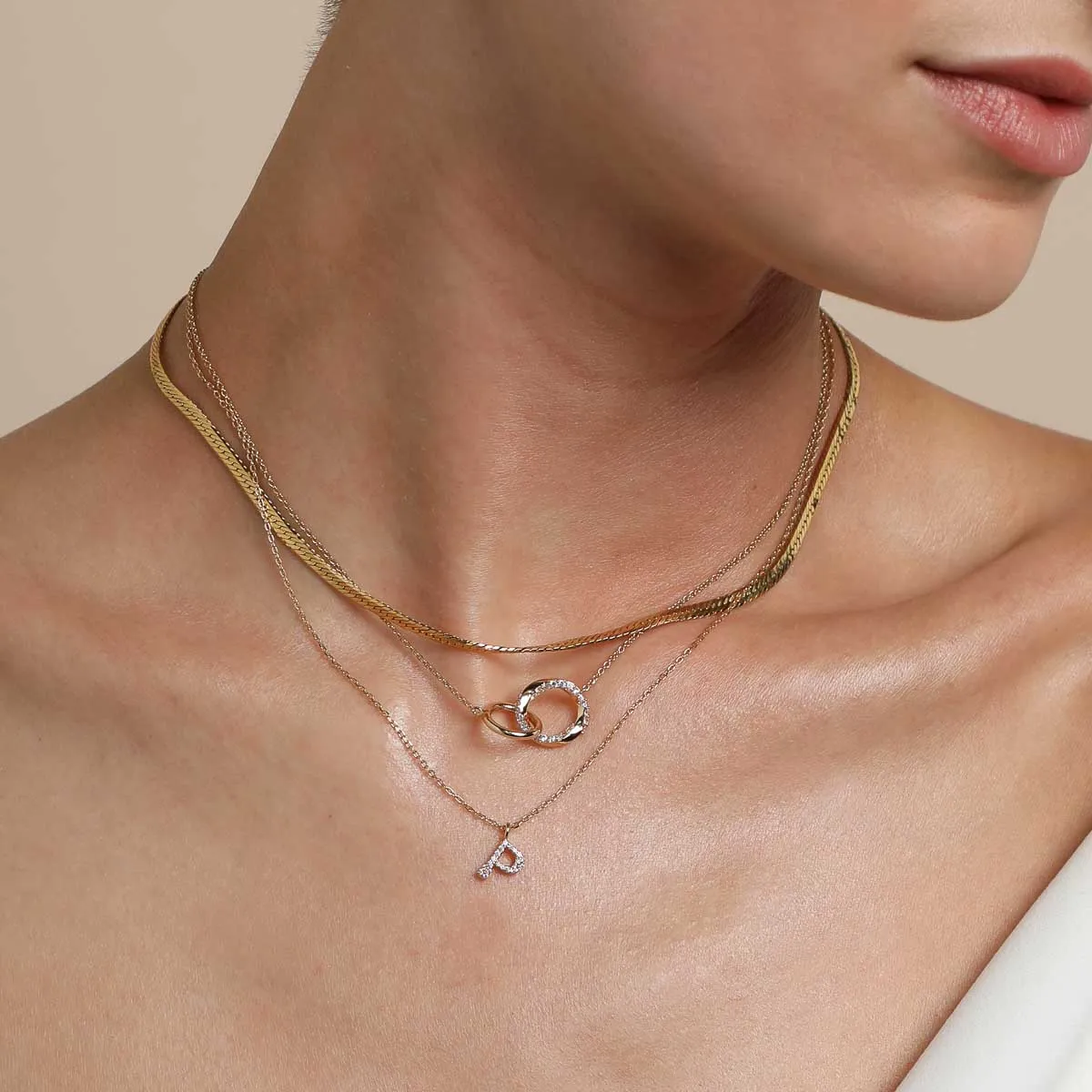 P Initial Pavé Pendant Necklace in Gold
