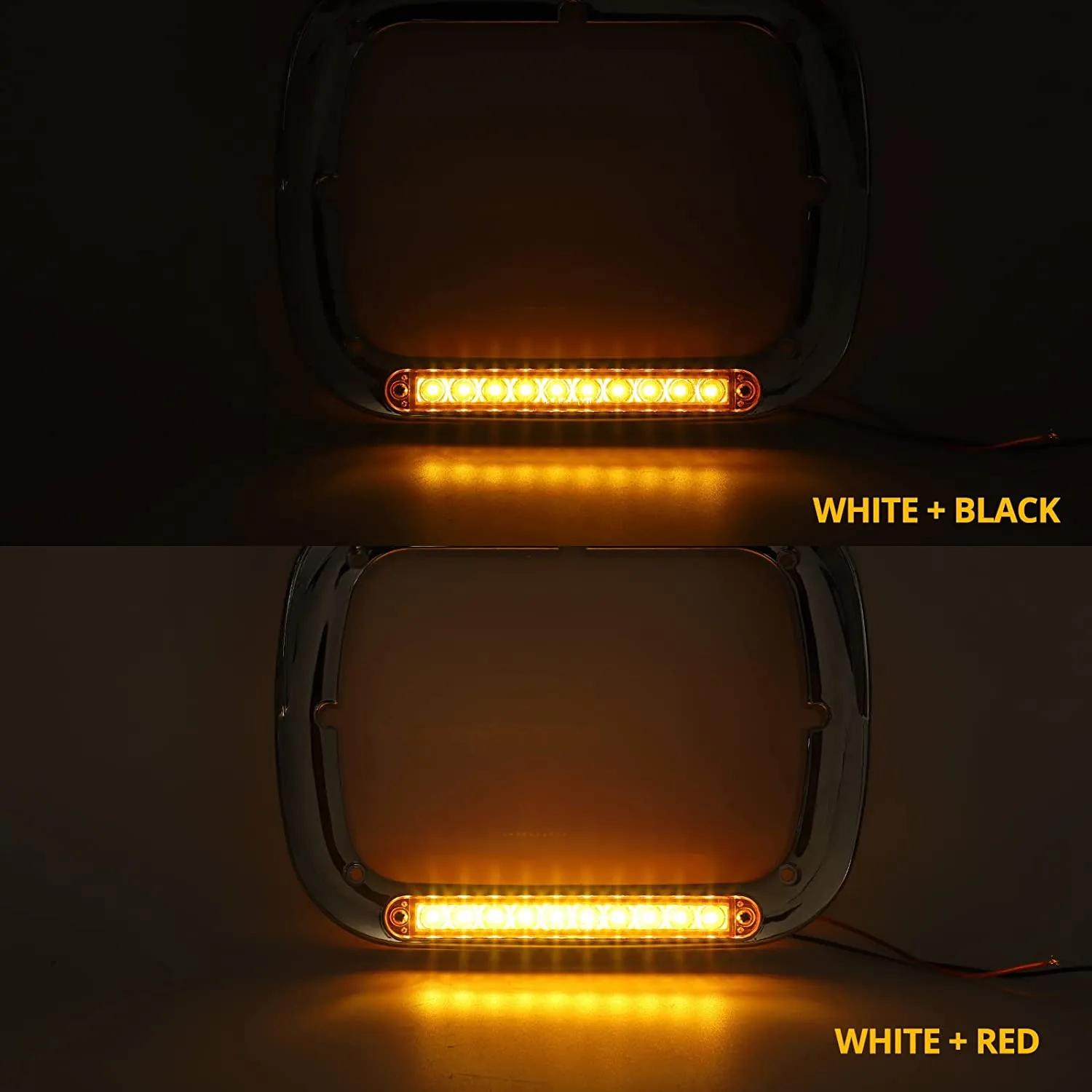 Partsam 2x 7x6 Headlight Bezel with 6" Amber LED Light Strip Chrome LH RH Replacement for 5x7 7x6 Light 2007-20 Peterbilt 365 367, 2016-20 Peterbilt 520, 2000-2005 Peterbilt 330, 93-2008 Kenworth T300