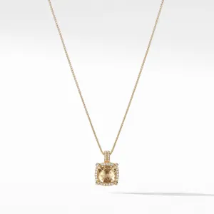 Pave Bezel Pendant Necklace with Champagne Citrine and Diamonds in 18K Gold mm