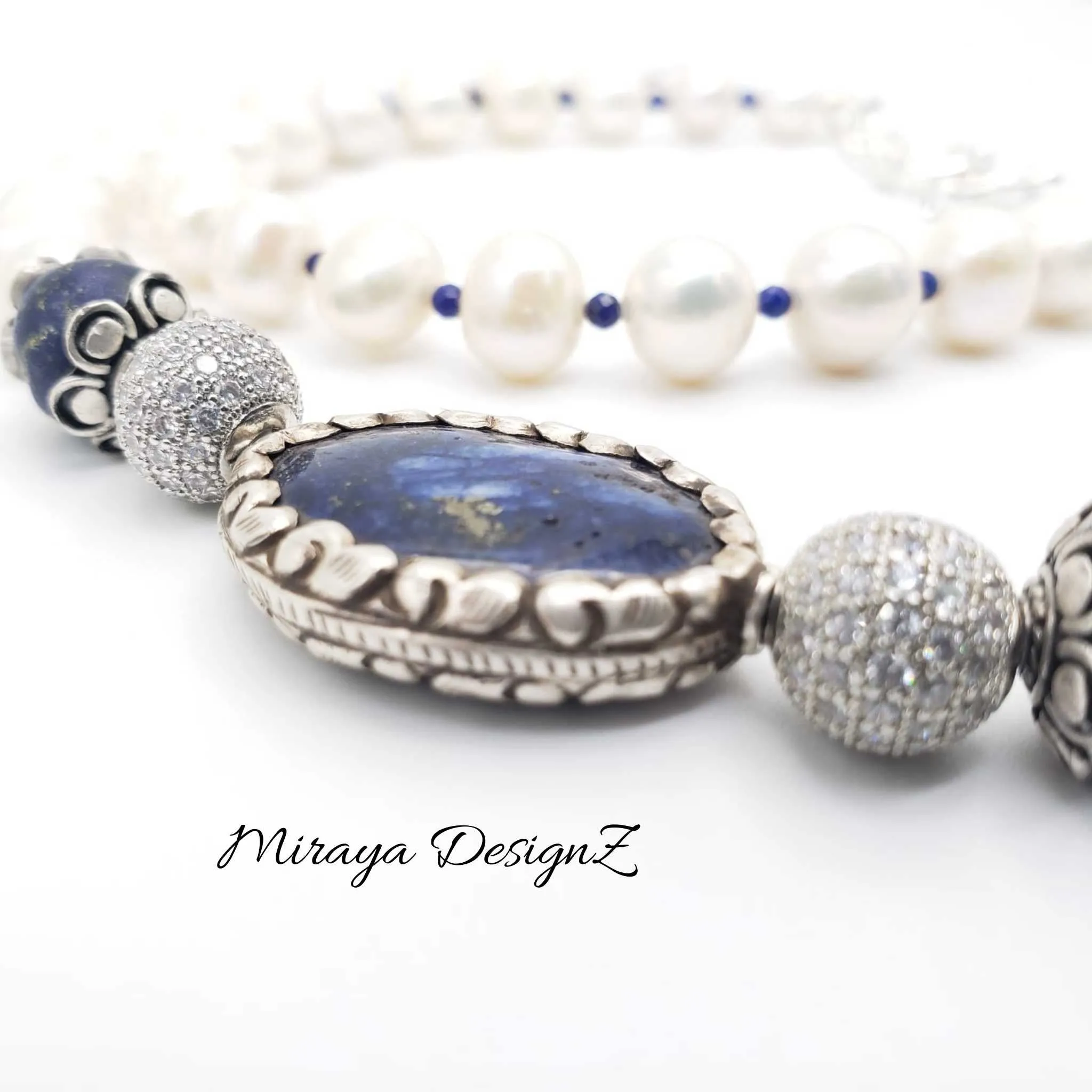 Pearl And Lapis Lazuli Necklace